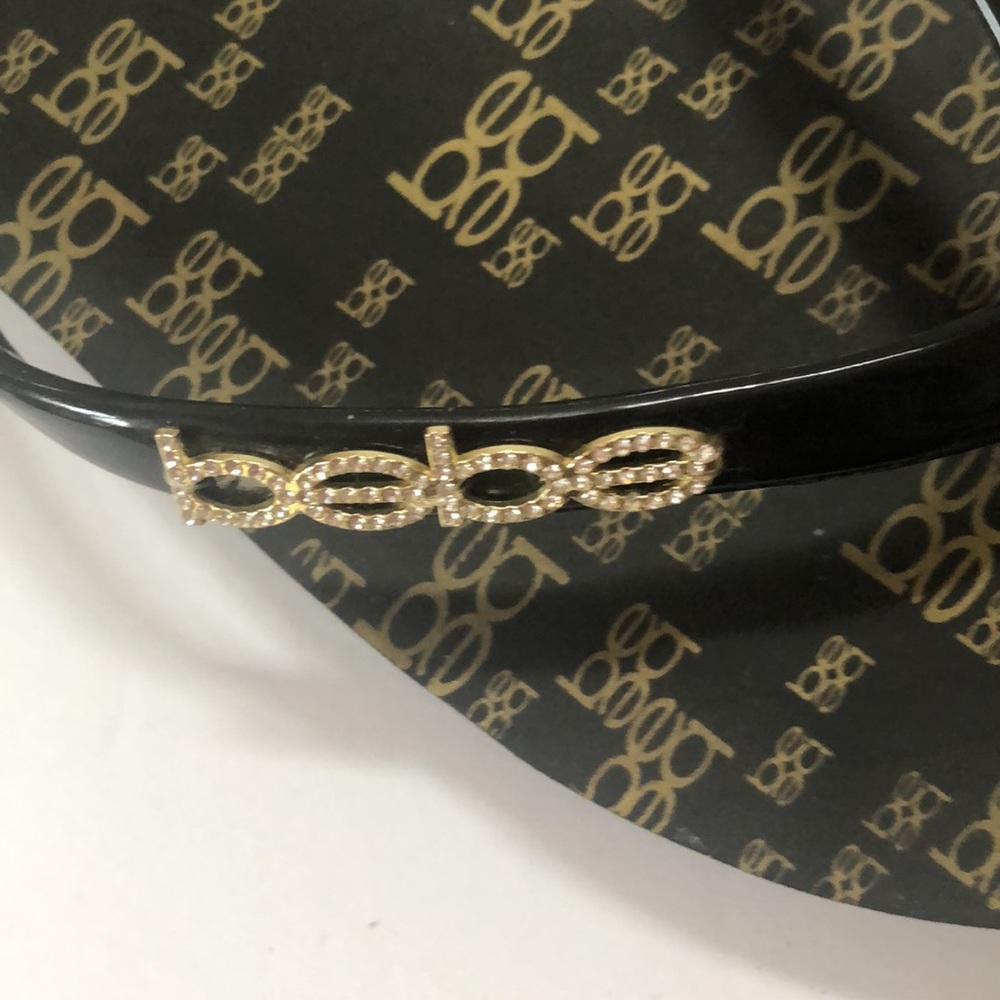 bebe Black Slim Crystal Logo Flip Flops - Picture 4 of 6